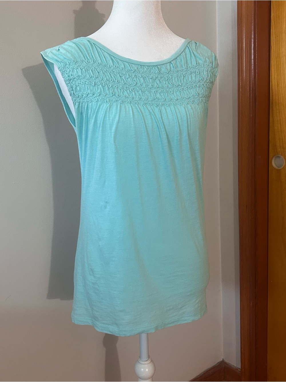 Loft Smocked Yoke Sleeveless Tank Top - Mint Green